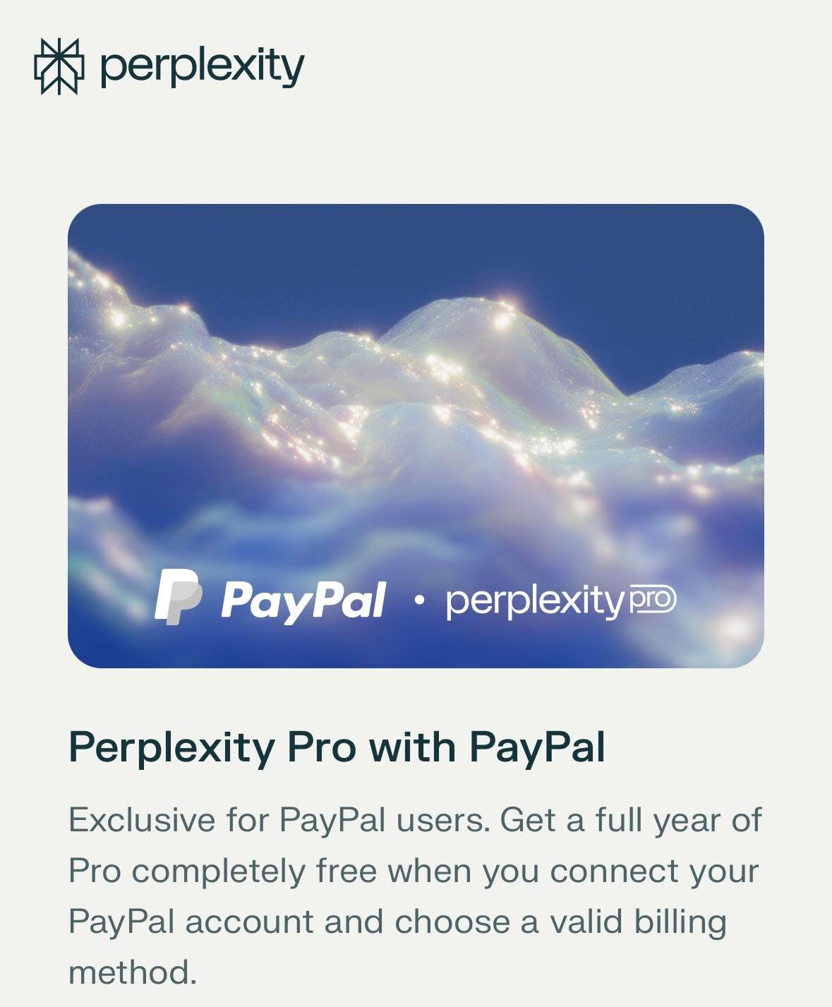 Nhận ngay 1 năm pro miễn phí khi kết nối Perplexity với Paypal