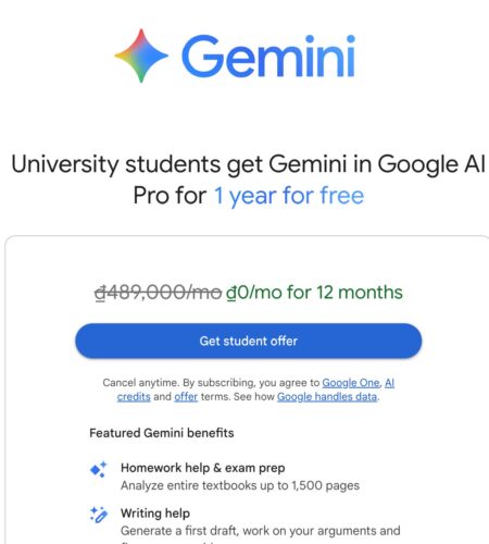 Hướng dẫn đăng ký nhận 1 năm Google Gemini miễn phí cho Sinh Viên